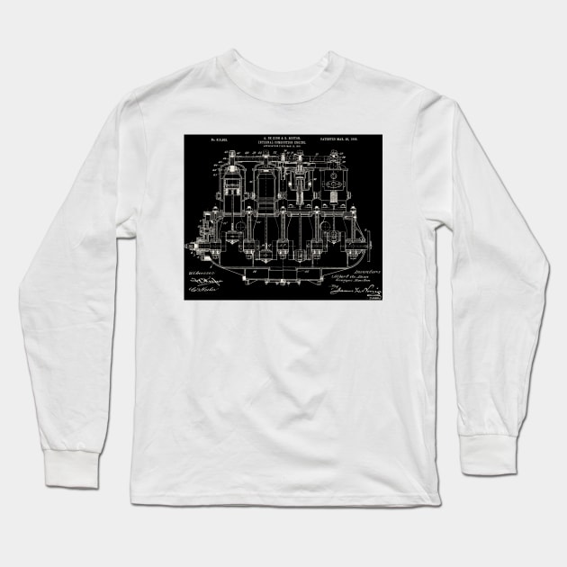 De Dion 1908, Engine ,original patent drawing marbled black background Long Sleeve T-Shirt by QualitySolution